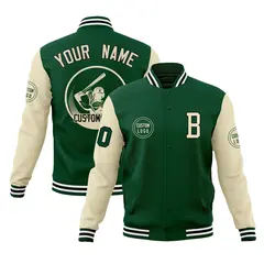 Green Cream Raglan Full-Snap Varsity Letterman Baseball Jacket 1