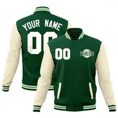 Green Cream Raglan Sleeve Classic Cotton Letterman Jacket 1