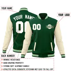 Green Cream Raglan Sleeve Classic Cotton Letterman Jacket 2