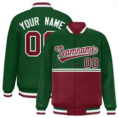 Green Crimson Color Block Varsity Full-Snap Letterman Jacket 1