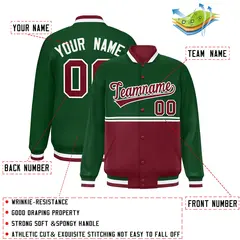 Green Crimson Color Block Varsity Full-Snap Letterman Jacket 2