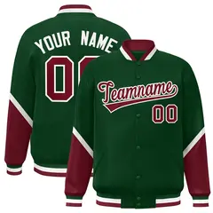 Green Crimson Color Block Varsity Letterman Baseball Jacket 1