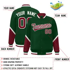 Green Crimson Color Block Varsity Letterman Baseball Jacket 2