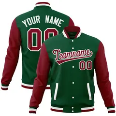 Green Crimson Full-Snap Raglan Letterman Baseball Jacket 1