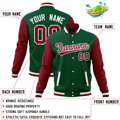 Green Crimson Full-Snap Raglan Letterman Baseball Jacket 4