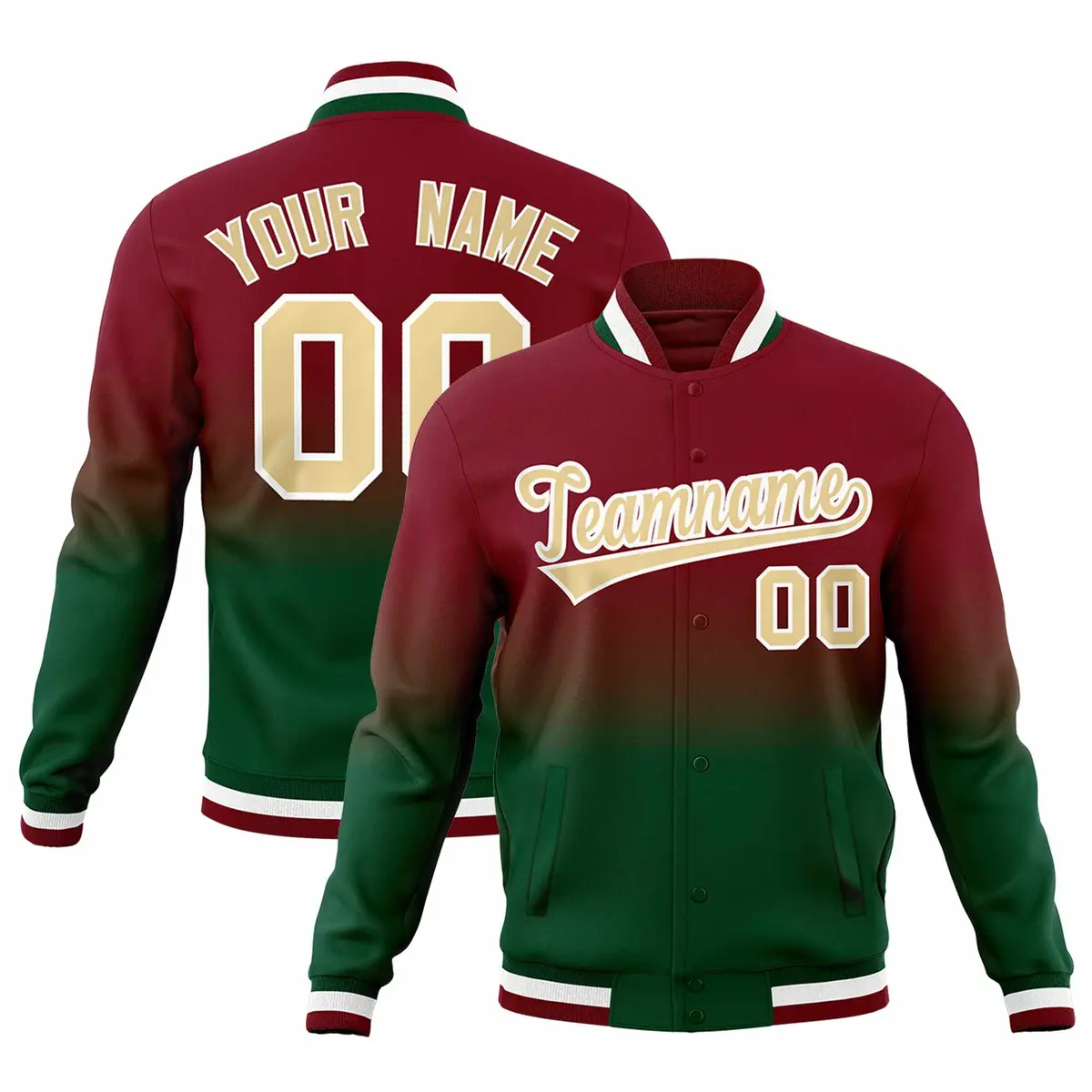 Green Crimson Full-Snap Varsity Gradient Letterman Jacket