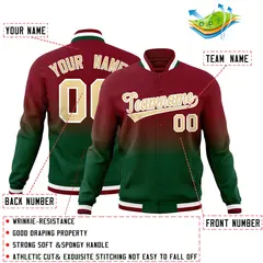 Green Crimson Full-Snap Varsity Gradient Letterman Jacket 2