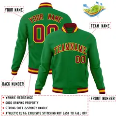 Green Crimson-Gold Varsity Full-Snap Letterman Jacket 4