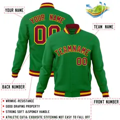 Green Crimson-Gold Varsity Full-Snap Letterman Jacket 4