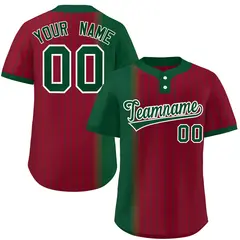 Green Crimson Gradient Stripe Two-Button Softball Jersey 1