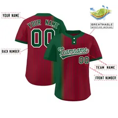 Green Crimson Gradient Stripe Two-Button Softball Jersey 2