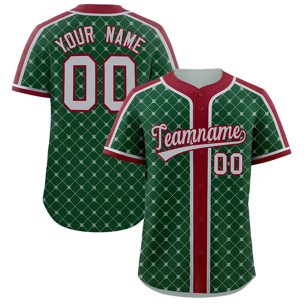 Green Crimson-Gray Plaid Authentic Baseball Jersey