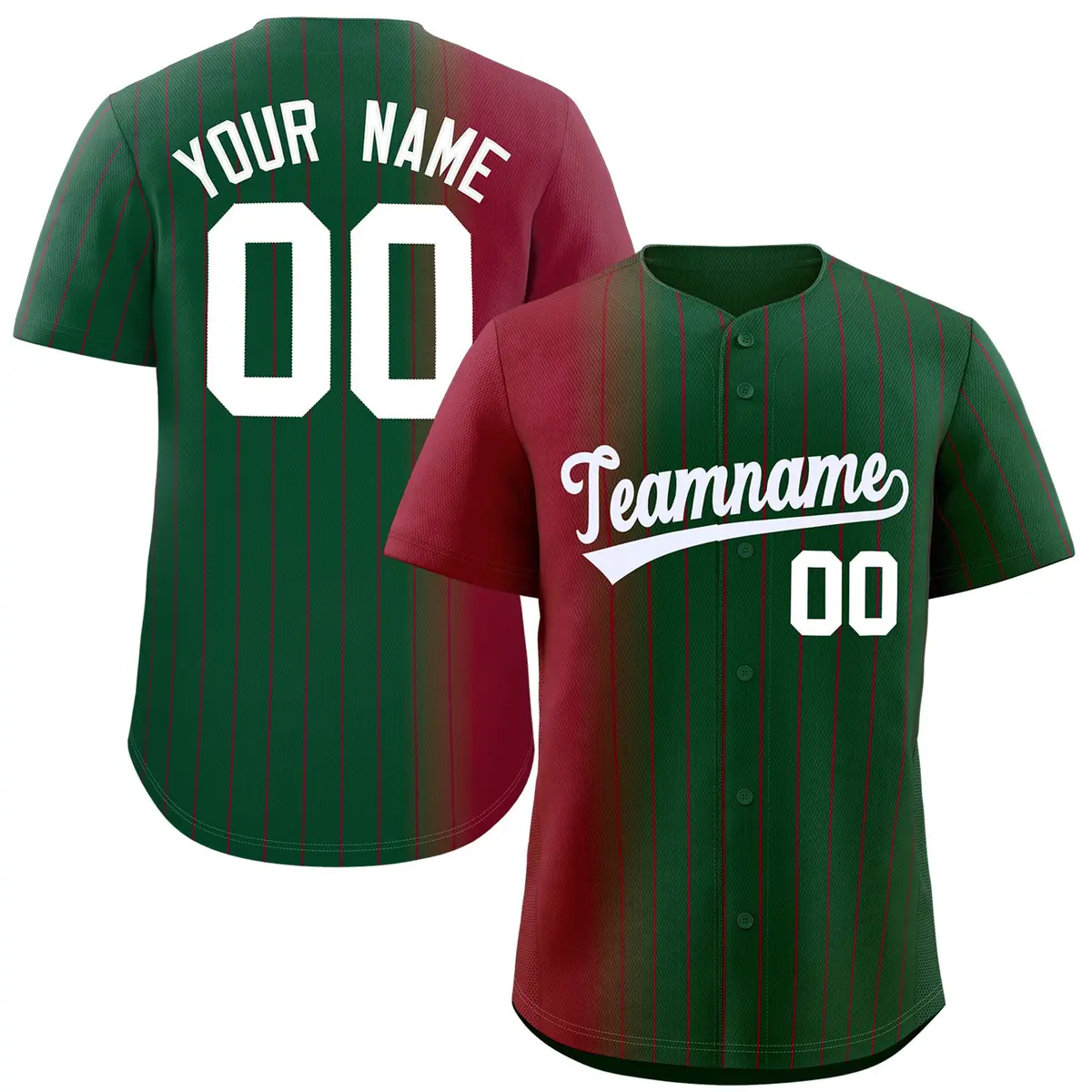 Green Crimson Pinstripe Gradient Baseball Jersey