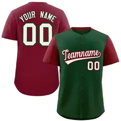 Green Crimson Pinstripe Raglan Sleeves Baseball Jersey