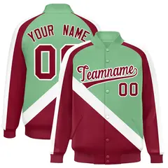 Green Crimson Raglan Full-Snap Letterman Baseball Jacket 1