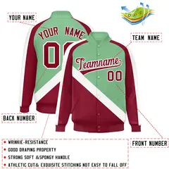 Green Crimson Raglan Full-Snap Letterman Baseball Jacket 2