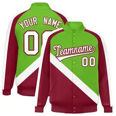 Green Crimson Raglan Full-Snap Letterman Baseball Jacket 1