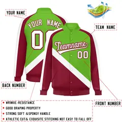 Green Crimson Raglan Full-Snap Letterman Baseball Jacket 2