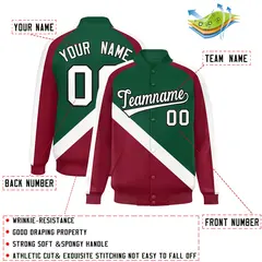 Green Crimson Raglan Full-Snap Letterman Baseball Jacket 2