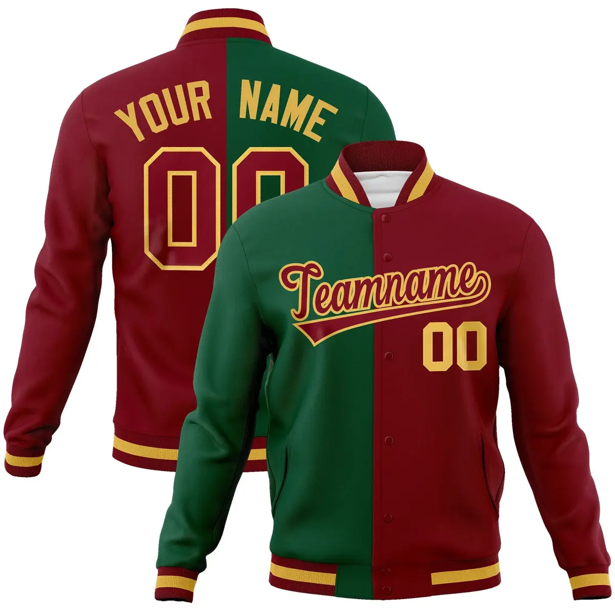 Green Crimson Split Varsity Letterman Jacket
