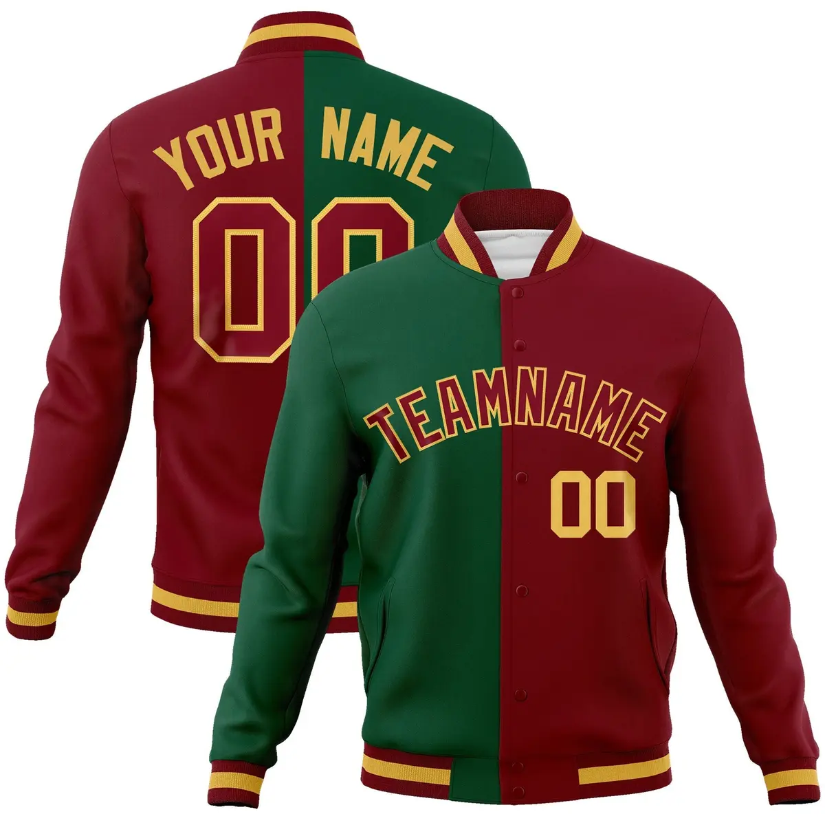 Green Crimson Split Varsity Letterman Jacket