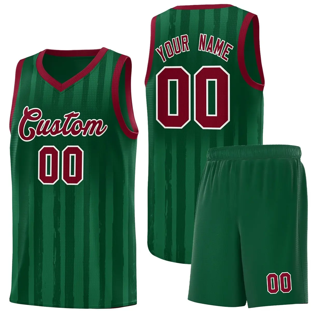 Green Crimson Vertical Stripe Basketball Team Jersey