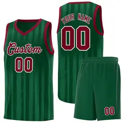 Green Crimson Vertical Stripe Basketball Team Jersey 1