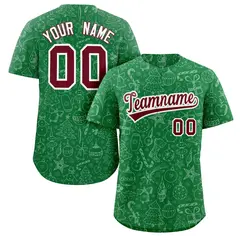 Green Crimson-White Christmas Graffiti Striped Baseball Jersey