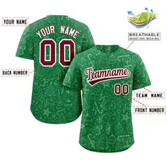 Green Crimson-White Christmas Graffiti Striped Baseball Jersey 2