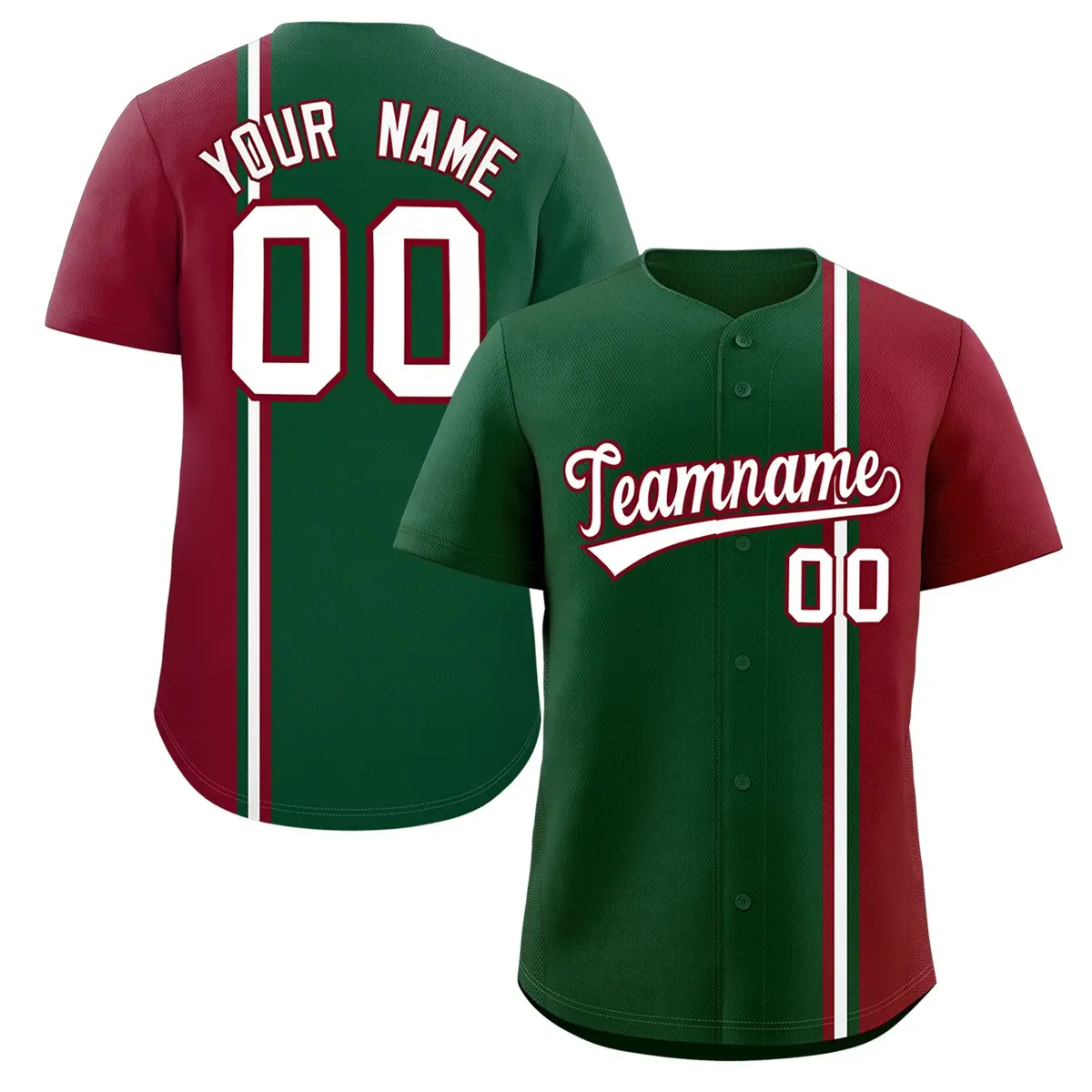 Green Crimson White Color Block Authentic Baseball Jersey