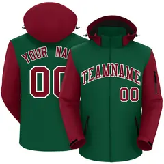 Green Crimson-White Raglan Sleeves Waterproof Jacket