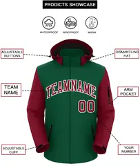 Green Crimson-White Raglan Sleeves Waterproof Jacket 2