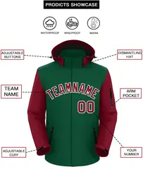 Green Crimson-White Raglan Sleeves Waterproof Jacket 2