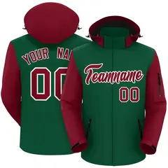 Green Crimson-White Raglan Sleeves Waterproof Jacket 1