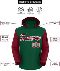 Green Crimson-White Raglan Sleeves Waterproof Jacket 2