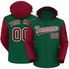Green Crimson-White Raglan Sleeves Waterproof Jacket 1
