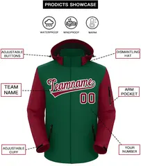 Green Crimson-White Raglan Sleeves Waterproof Jacket 2
