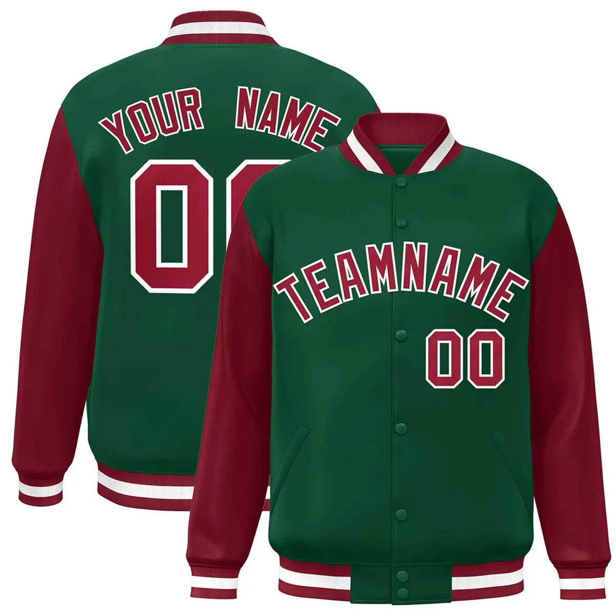 Green Crimson-White Raglan Varsity Full-Snap Letterman Jacket