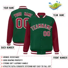Green Crimson-White Raglan Varsity Full-Snap Letterman Jacket 2
