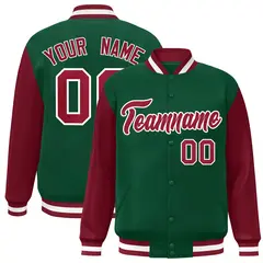 Green Crimson-White Raglan Varsity Full-Snap Letterman Jacket 1