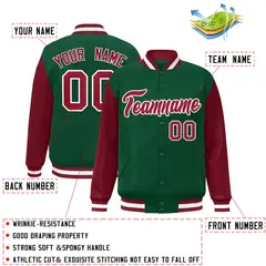 Green Crimson-White Raglan Varsity Full-Snap Letterman Jacket 2