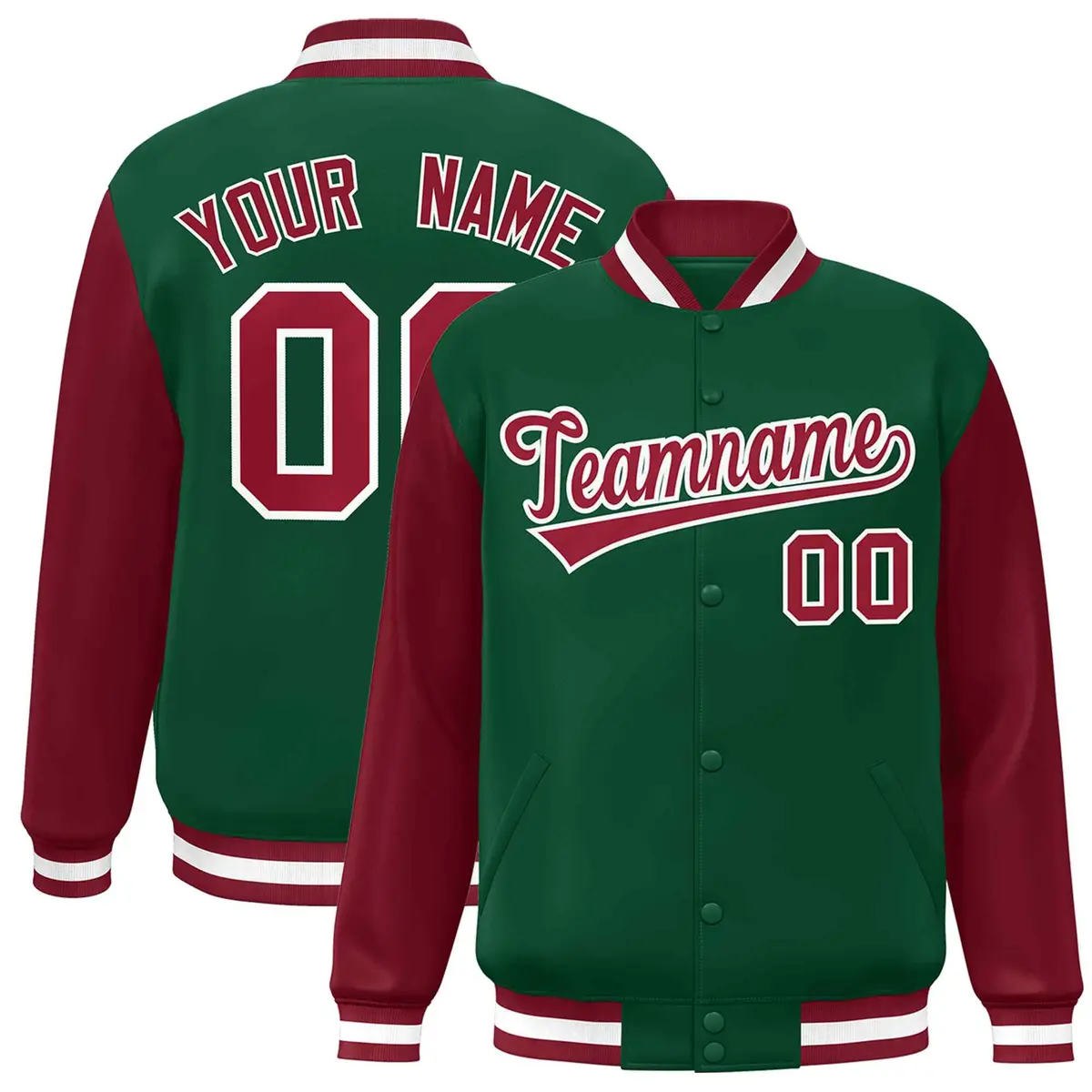 Green Crimson-White Raglan Varsity Full-Snap Letterman Jacket
