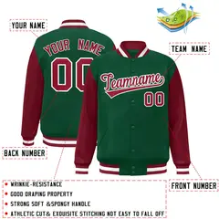 Green Crimson-White Raglan Varsity Full-Snap Letterman Jacket 2