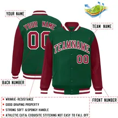 Green Crimson-White Raglan Varsity Full-Snap Letterman Jacket 2