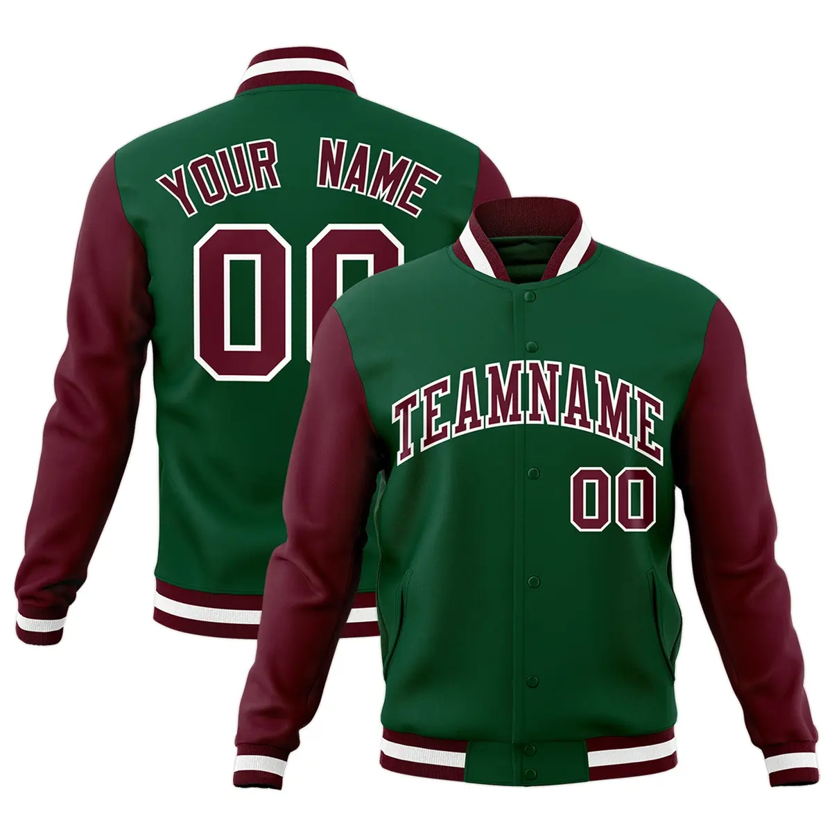 Green Crimson-White Raglan Varsity Full-Snap Letterman Jacket