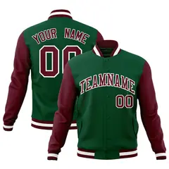 Green Crimson-White Raglan Varsity Full-Snap Letterman Jacket 1