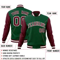 Green Crimson-White Raglan Varsity Full-Snap Letterman Jacket 4