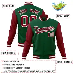 Green Crimson-White Raglan Varsity Full-Snap Letterman Jacket 4
