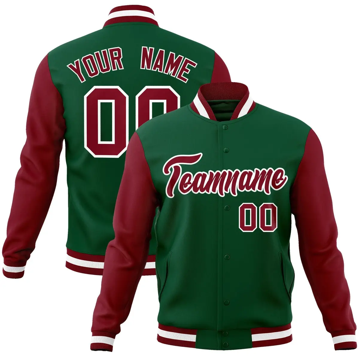 Green Crimson-White Raglan Varsity Full-Snap Letterman Jacket