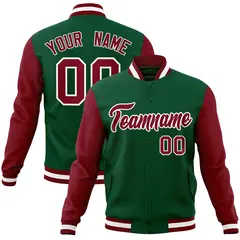 Green Crimson-White Raglan Varsity Full-Snap Letterman Jacket 1
